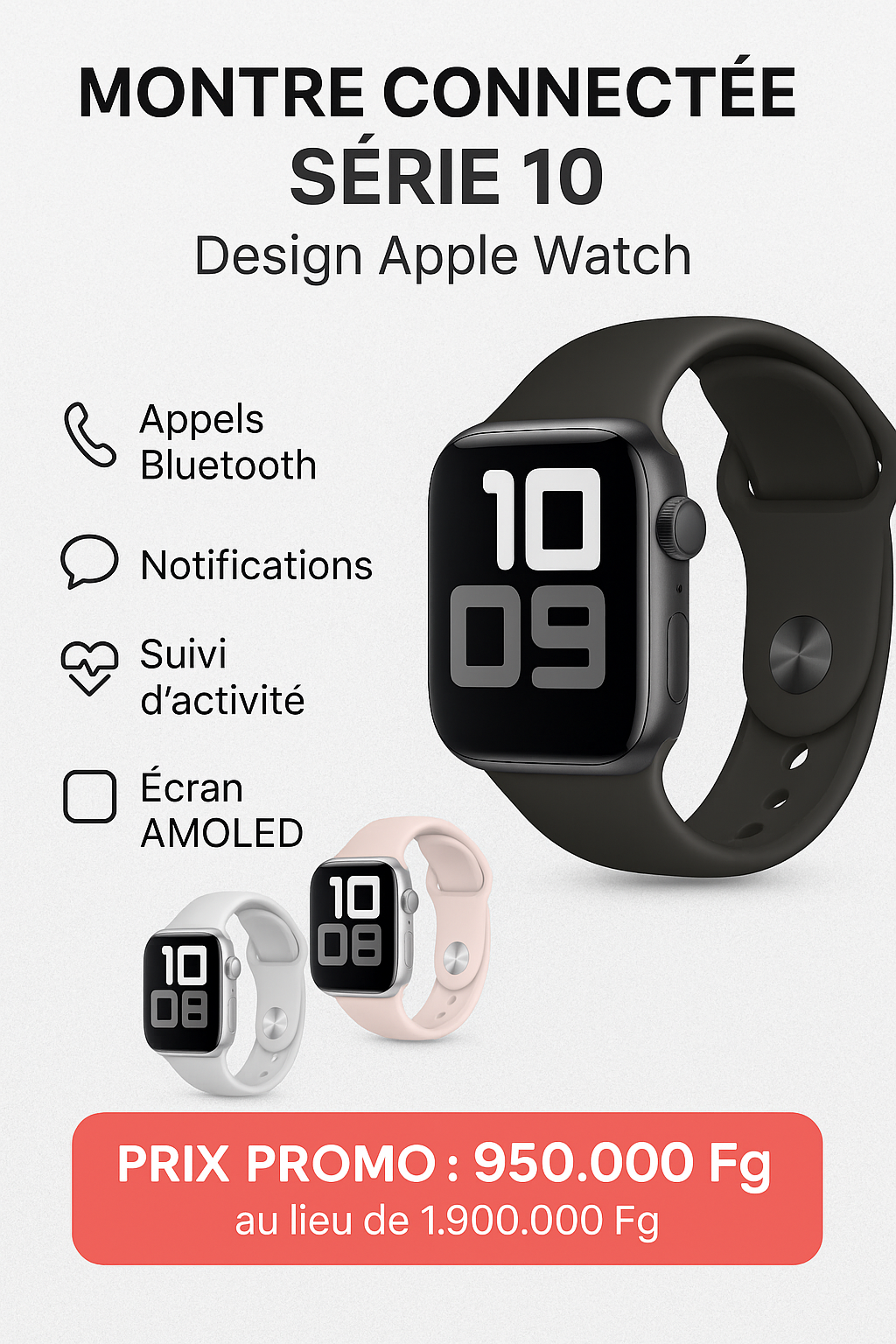 🔥 Montre Connectée Série 10 – Design Apple Watch