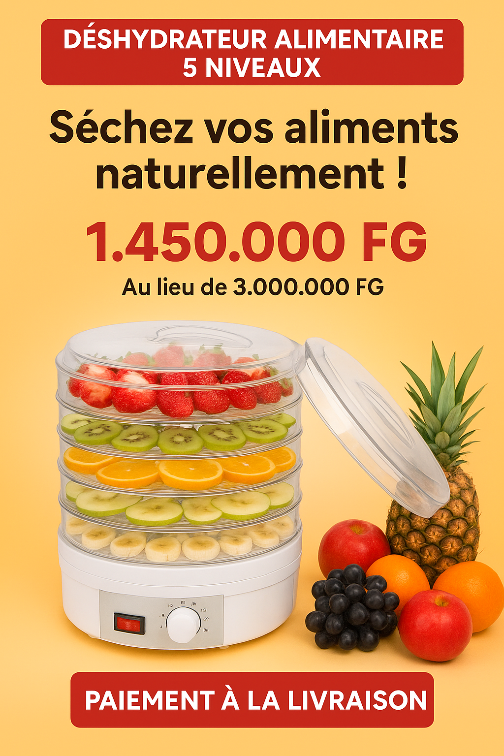 🥭 🍍 Déshydrateur Alimentaire 5 Niveaux – Transformez vos aliments en snacks sains et délicieux !