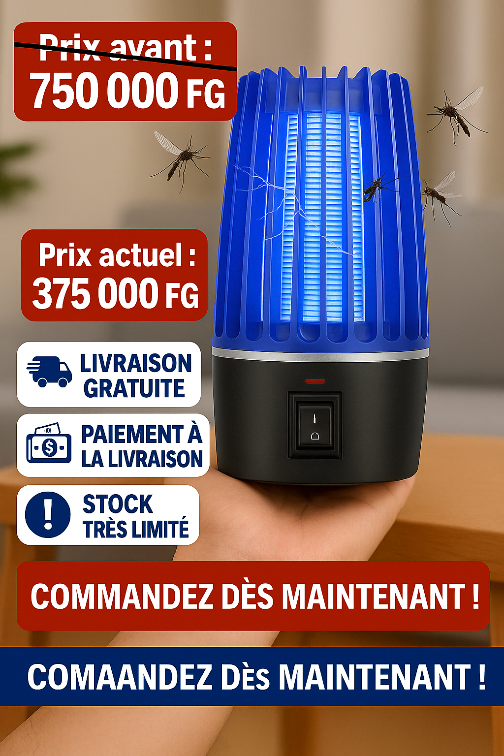 Lampe Anti-Moustiques Électrique – Rechargeable et Sans Produit Chimique