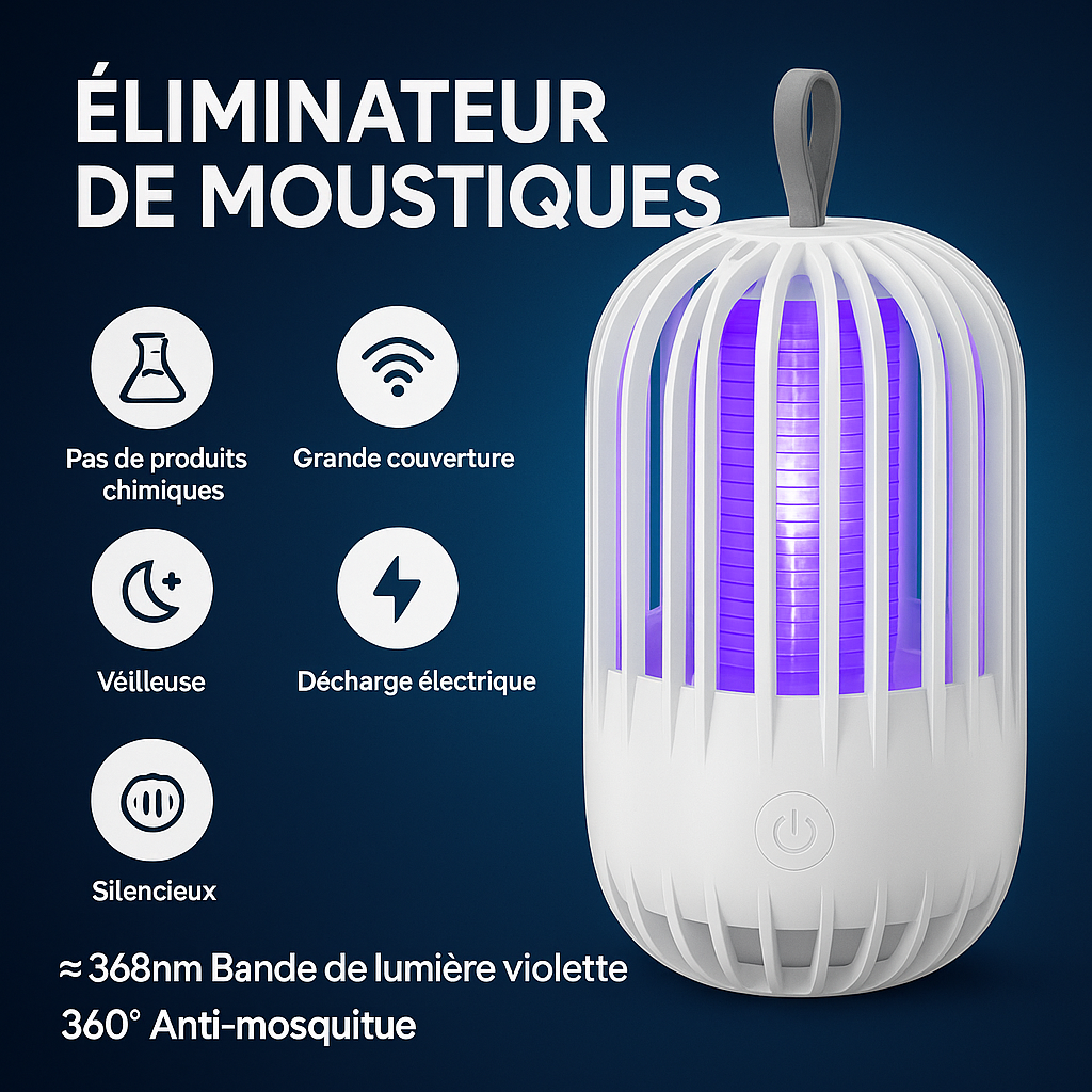 🦟 Éliminateur de Moustiques – Lampe UV Électrique 360°