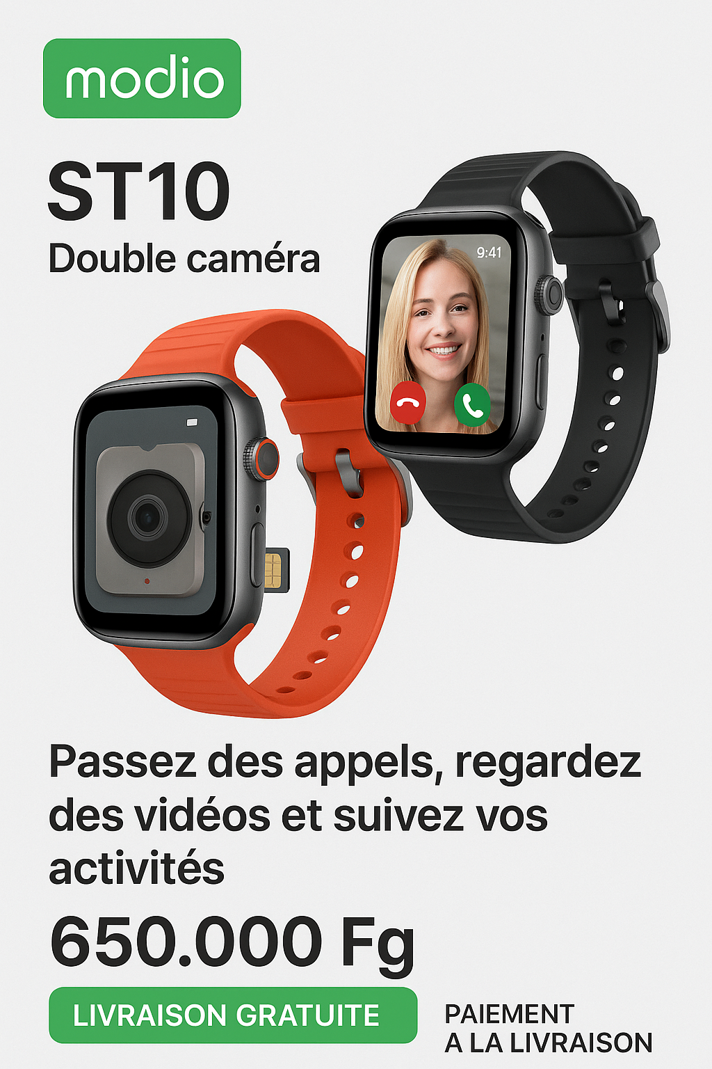 📌 Modio ST10 – Montre Connectée Double Caméra (4G + Wi-Fi + GPS)